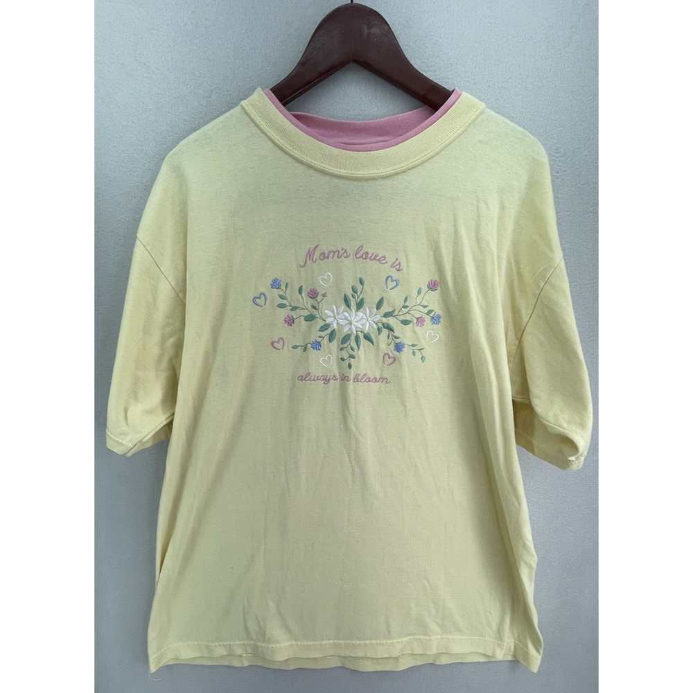 VTG 90s Moms Love Is Always In Bloom Floral Embroidery Granny TShirt No Tag READ